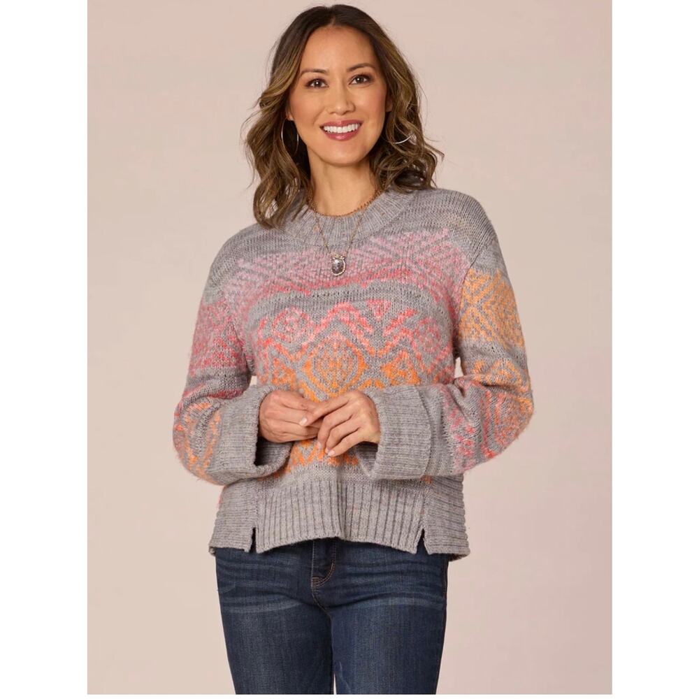 Democracy Oversized Jacquard Sweater Pink Orange Ombré Size Small EUC